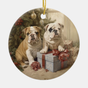 Vintage Bulldog Christmas Ceramic Tree Decoration