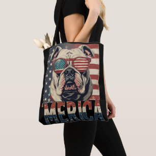 Vintage Bulldog Merica 4th of july patriotic Tote Bag