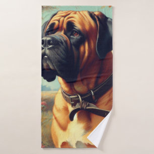 Vintage Bullmastiff Painting Bath Towel