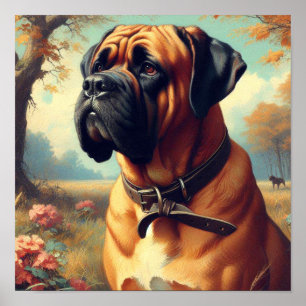 Vintage Bullmastiff Painting Poster