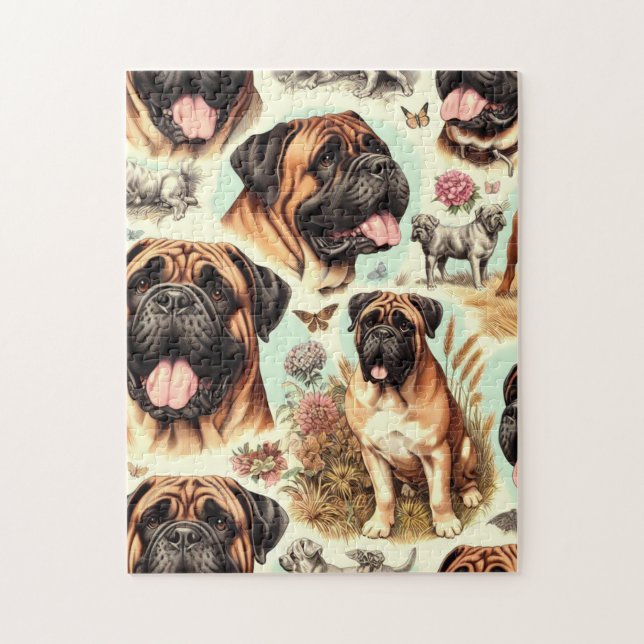Vintage Bullmastiff Seamless Jigsaw Puzzle (Vertical)
