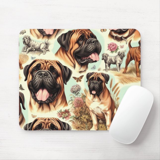 Vintage Bullmastiff Seamless Mouse Mat (With Mouse)