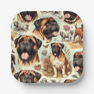 Vintage Bullmastiff Seamless Paper Plate