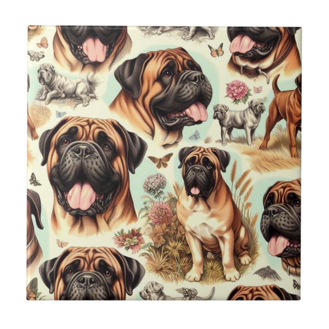 Vintage Bullmastiff Seamless Tile (Front)