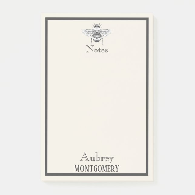 Vintage Bumble Bee Illustration | Personalised Post-it Notes (Front)