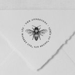 Vintage Bumble Bee Round Name & Return Address Self-inking Stamp<br><div class="desc">An elegant, simple design with a bumble bee illustration and your name and contact information in circular typography. These stamps are perfect for personal mail, professional mail, books, scrapbooks, favour bags, and more! Easily edit these stamps by clicking on "personalise" and changing the text in the template boxes. No minimum...</div>