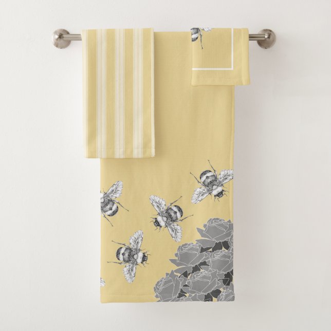 Vintage Bumble Bees & Summer Yellow Bath Towel Set (Insitu)