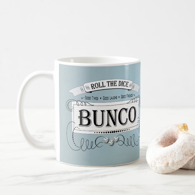 Vintage Bunco Player Dice Blue Coffee Mug (With Donut)