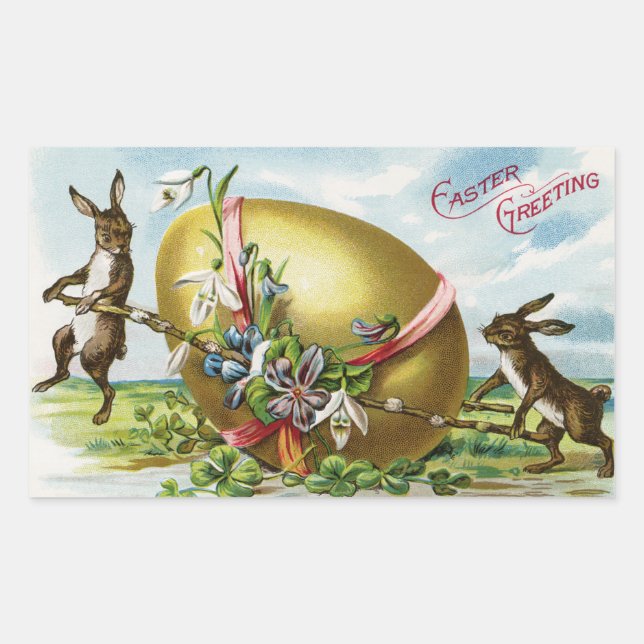Vintage Bunnies and Easter Egg Rectangle Stickers (Front)