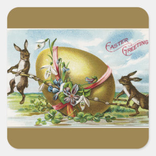 Vintage Bunnies and Golden Easter Egg Square Sticker