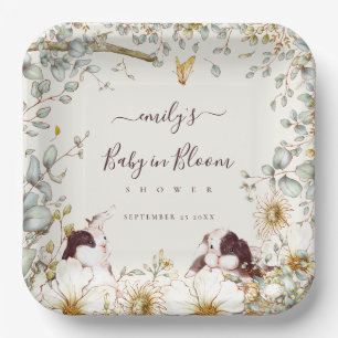 Vintage Bunnies Baby In Bloom Foliage Cream  Paper Plate