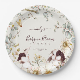 Vintage Bunnies Baby In Bloom Leaves Cream Paper Plate