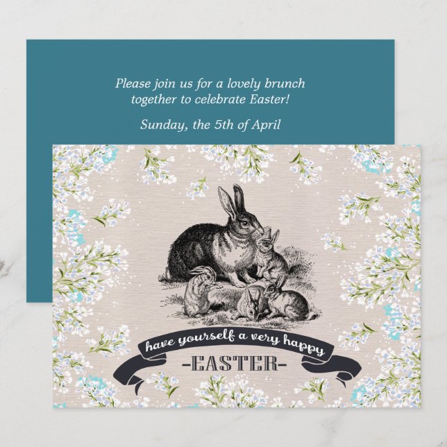Vintage Bunnies Custom Easter Brunch Invitation (Front/Back)