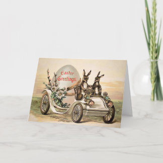 Vintage Bunnies Driving Easter Card