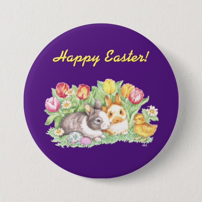 Vintage Bunnies Easter Button (Front)