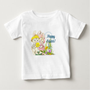 Vintage Bunnies & Flowers Happy Easter Baby T-Shirt