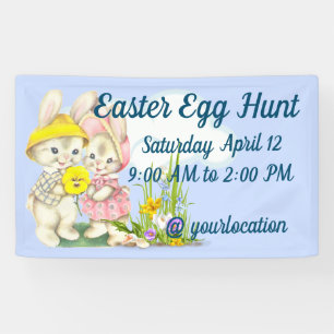 Vintage Bunnies & Flowers Happy Easter Banner