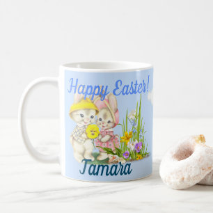 Vintage Bunnies & Flowers Happy Easter Coffee Mug