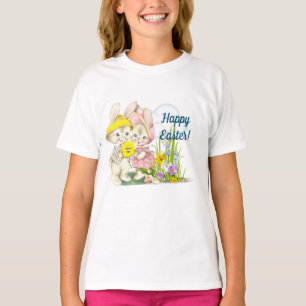 Vintage Bunnies & Flowers Happy Easter T-Shirt