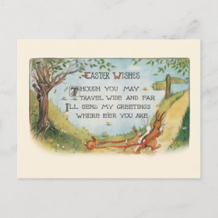 Vintage Bunnies Going to Market w/Easter Wishes Postcard