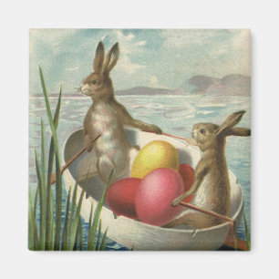 Vintage Bunnies in Boat, Loving Easter Greetings Magnet