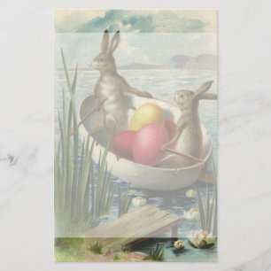 Vintage Bunnies in Boat, Loving Easter Greetings Stationery