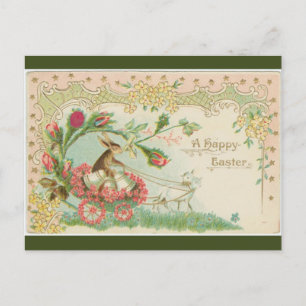 Vintage Bunny and Bells Pulled By Lambs Easter Postcard