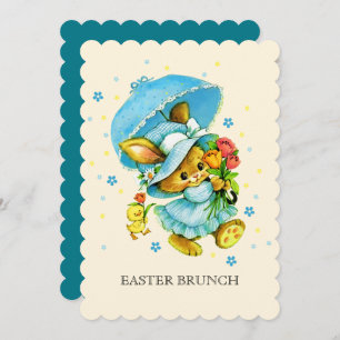Vintage Bunny and Chick Easter Brunch  Invitation