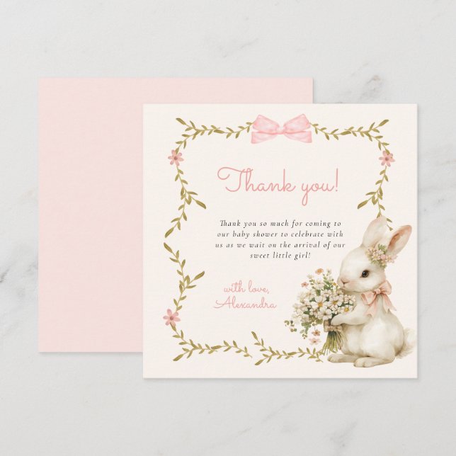 Vintage Bunny Baby Shower Thank you Card (Front/Back)