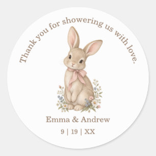 Vintage Bunny Botanical Baby Shower Thank You Classic Round Sticker