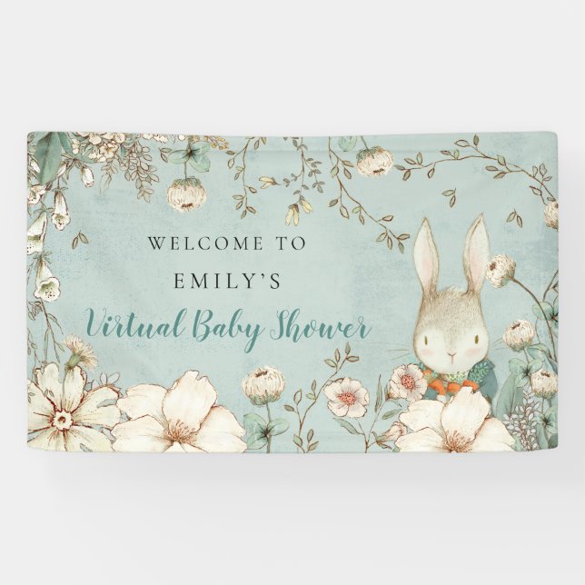 Vintage Bunny Boy Welcome Virtual Baby Shower  Banner (Horizontal)