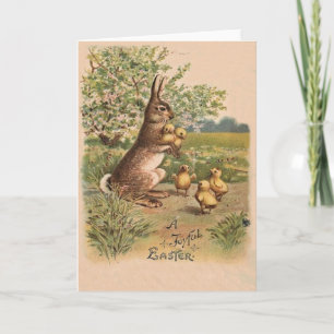 Vintage Bunny & Chicks Easter Card