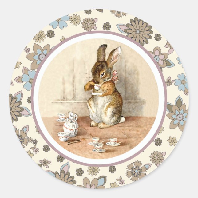 Vintage Bunny Easter Classic Round Sticker (Front)