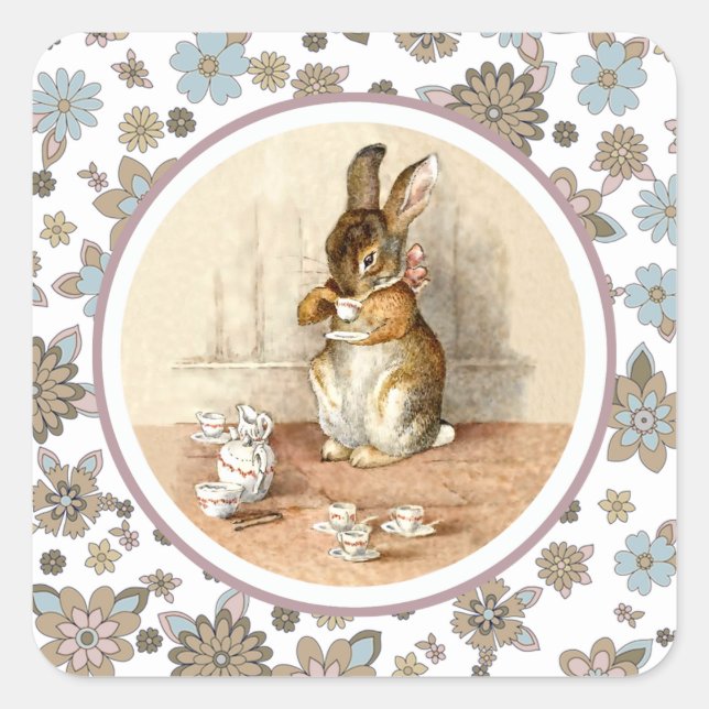 Vintage Bunny Easter  Square Sticker (Front)