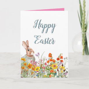 Vintage Bunny Floral Spring Easter Card