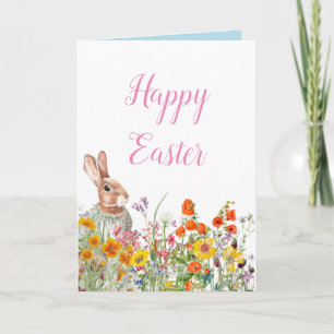 Vintage Bunny Floral Spring Easter Card
