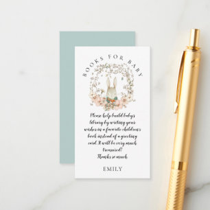 Vintage Bunny Florals Books for Boy Baby Shower Enclosure Card