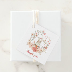 Vintage Bunny Foliage Coral Blush Baby Shower Favour Tags