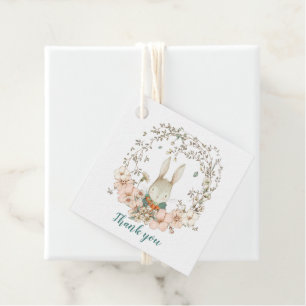 Vintage Bunny Foliage Duck Egg Blue Baby Shower Favour Tags