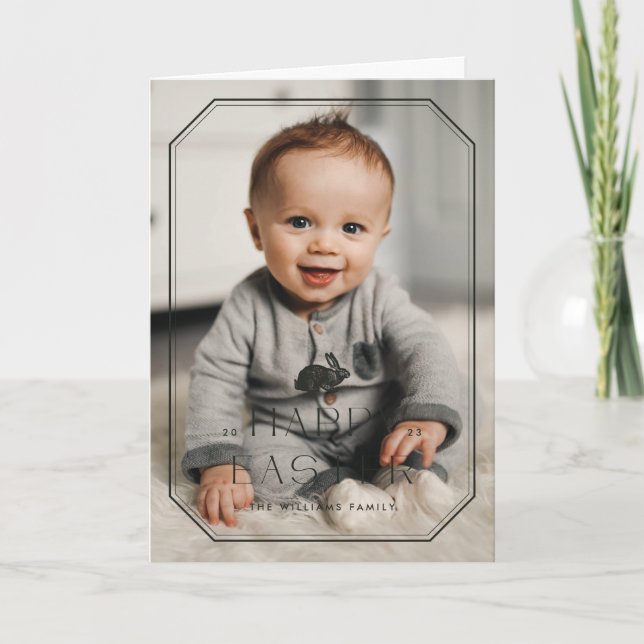 Vintage Bunny Frame Easter Photo Card - Black (Front)