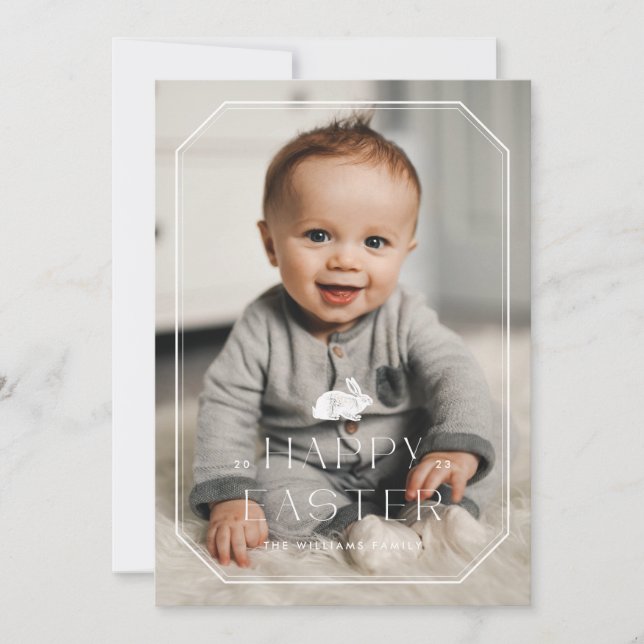 Vintage Bunny Frame Easter Photo Card - White (Front)