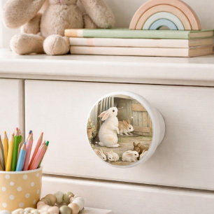 Vintage Bunny Garden Illustration   Cottagecore  Ceramic Knob