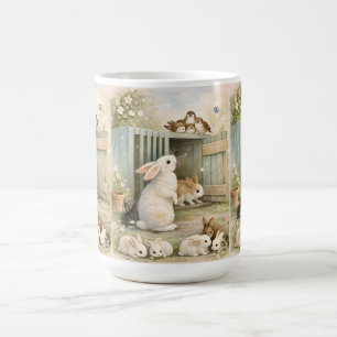 Vintage Bunny Garden Illustration Cottagecore Coffee Mug