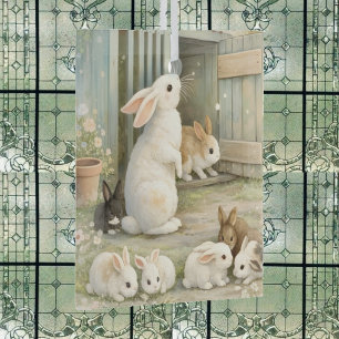 Vintage Bunny Garden Illustration Cottagecore Glass Tree Decoration