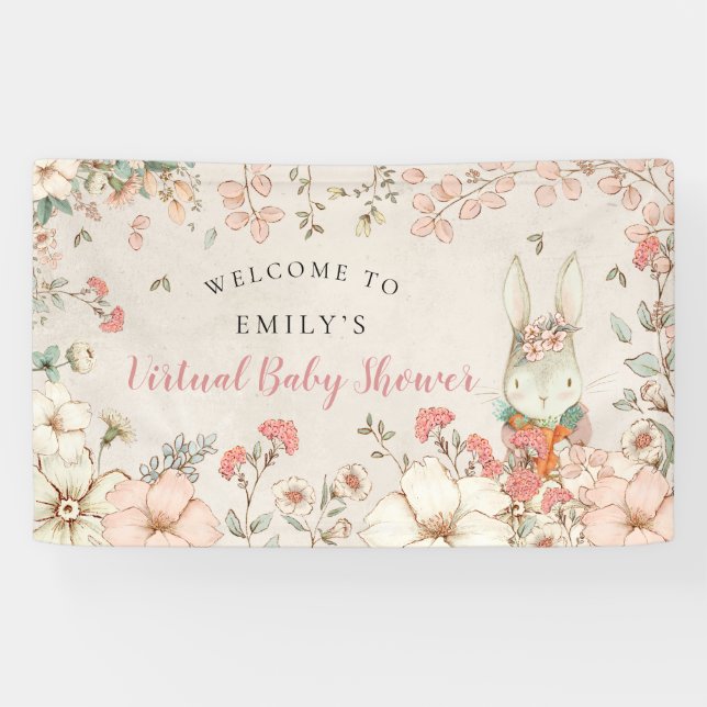 Vintage Bunny Girl Welcome Virtual Baby Shower Banner (Horizontal)