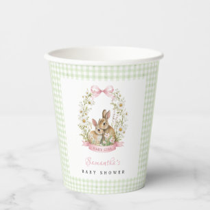 Vintage Bunny Green Gingham Girl Baby Shower Paper Cups