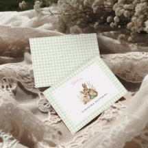 Vintage Bunny Green Gingham Girl Baby Shower