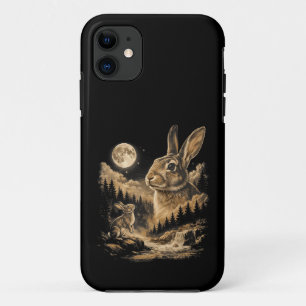 Vintage Bunny Howling to the Moon Rabbit Night Art iPhone 11 Case