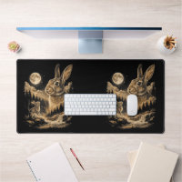 Vintage Bunny Howling to the Moon Rabbit Night Art