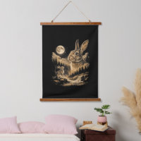 Vintage Bunny Howling to the Moon Rabbit Night Art